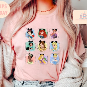 Disney Princess Belle, Tiana, Elsa, Anna, Jasmine, Ariel, Aurora, Rapunzel, Snow white, Merida, Cinderella, Mulan, Disney Minnie ears top
