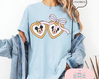 Comfort Color®  Locket  Shirt, Cute Locket Bow Shirt, Minnie Mickey Lover tee, Cute Disneyworld Adult T-Shirts, Mickey Coquette T-shirt