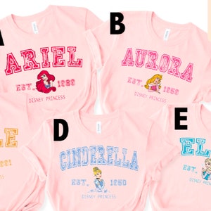 Aurora8, Princess Belle, Tiana, Elsa, Anna, Jasmine, Ariel, Aurora, Rapunzel, Snow white, Merida, Cinderella, Mulan, Disney Minnie ears top