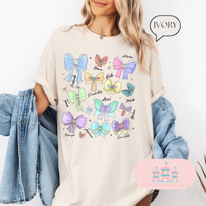 Comfort Color® Retro Coquette Bows Watercolor Disney Princess Shirt, Disney Aurora Ariel Belle Cinderella Tiana Shirt, Magic Kingdom