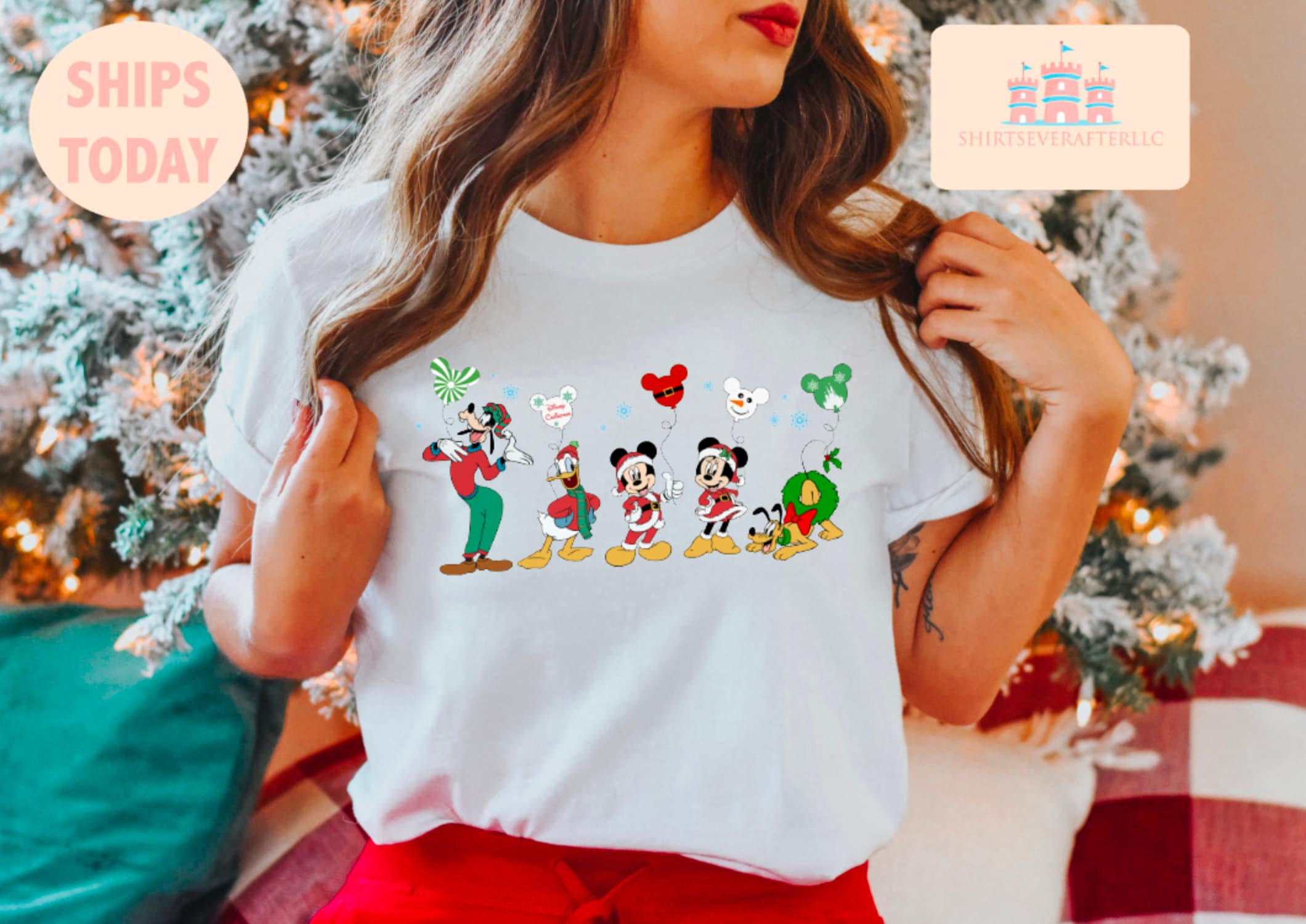 Disney Friends Christmas Shirt, Disney Characters With Balloons T