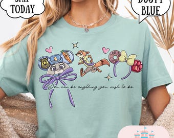 Camiseta de personajes de Zootopia de Disney, camiseta de Judy Hopps con Nick Wilde, camiseta de viaje familiar de Disney, camiseta de globos de Mickey de Zootopia