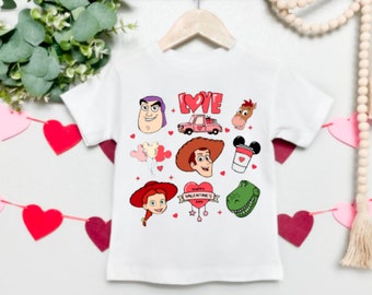 Vintage Toy Story personajes camisa del día de San Valentín, linda camisa de pareja de Toy Story, camisa de amor de Disney Toy Story, camisa de regalo de San Valentín de Disney