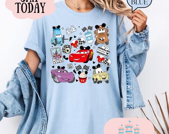 Camiseta de relámpago retro, camiseta de autos antiguos, camiseta de cumpleaños con temática de autos, camiseta de grúa, camiseta para niños, camisetas a juego, camisetas de parque, camiseta grupal