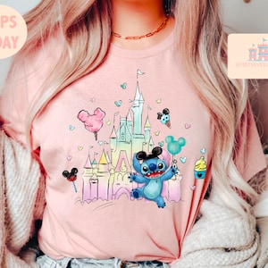 Disney Stitch Watercolor Shirt, Disney Watercolor Castle shirt, Disney Trip tee, Disney Castle Shirt, Disney Vacation tee, Magic Kingdom tee