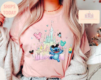 Disney Stitch Aquarell Shirt, Disney Aquarell Schloss Shirt, Disney Trip T-Shirt, Disney Schloss Shirt, Disney Urlaub T-Shirt, Magic Kingdom T-Shirt