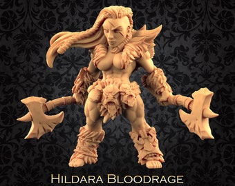 Hildara Bloodrage (Zwerg, Barbar, Kämpferin) - 3D Gedruckte Rollenspiel Miniaturen
