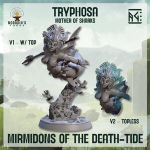 Tryphosa, Mother of Sharks (Pin-Up, Merfolk, Merrow, Mermaid) - 3D Printed Role Playing Miniature for D&D, Pathfinder, and Wargaming