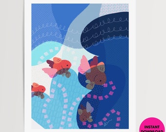 Follow the Leader art printable | Printable | Digital download | Fish art download
