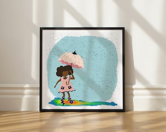 Rainbow Rain art print by Elisa Bell (UNFRAMED) | Giclée art print on high-quality matte paper | Little girl artwork