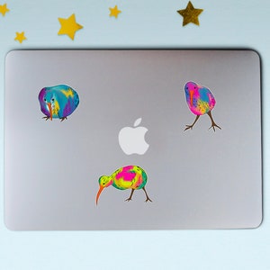 Pacote de adesivos KIWI BIRD (3) | Adesivos de pássaros da Nova Zelândia | Brilhante à prova de intempéries | Adesivo para laptop e garrafa de água