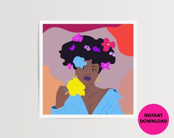 Flower Girl art printable | Printable | Digital download | Black woman | African American | Black girl art download