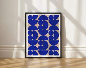 Grapes and Apple Slices (Royal Blue) art print by Elisa Bell (UNFRAMED) | Giclée art print on high-quality matte paper | Geometric artwork