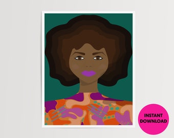 Art de la déesse Fro à imprimer | Imprimable | Belle femme noire | Téléchargement numérique | Téléchargement de l'art de la dame noire