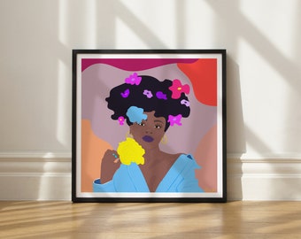 Flower Girl art print by Elisa Bell (UNFRAMED) | Giclée art print on high-quality matte paper | Beautiful black woman artwork