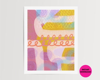 Arte de bolo de aniversário para imprimir | Para imprimir | Download digital | Download de arte abstrata em pastel