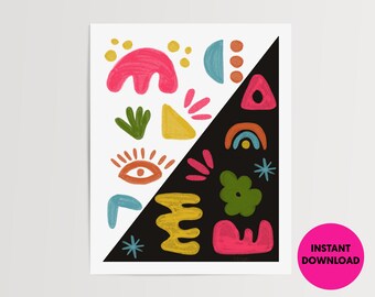 Neon Tribal Print art printable | Printable |  Shapes | Digital download | Colorful abstract art download