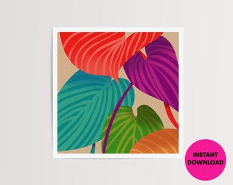 Colorful Tropical Leaves art printable | Printable | Paradise | Digital download | Nature art download