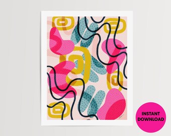 Rosa Bananen Kunst zum Ausdrucken | Druckbar | Digitaler Download | Rosa abstrakte Kunst