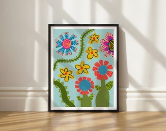 Abstract Flowers 05 art print by Elisa Bell (UNFRAMED) | Funky flowers | Giclée art print on high-quality matte paper | Floral abstract art