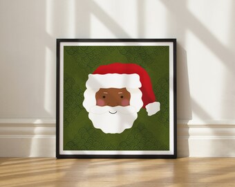 Impressão artística "Jolly Black Santa" de Elisa Bell (SEM MOLDURA) | Impressão artística Giclée em papel fosco de alta qualidade | Arte natalina