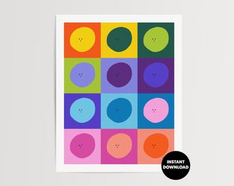Chromatic Smiles Art Print: Bold Colors, Eclectic Home Decor (Digital Download)