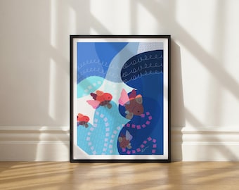 Impressão artística Follow the Leader de Elisa Bell (SEM MOLDURA) | Impressão artística Giclée em papel fosco de alta qualidade | Arte de peixes aquáticos
