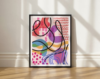 Rollercoaster Abstract Art Print: Colorful Giclée Artwork (UNFRAMED)