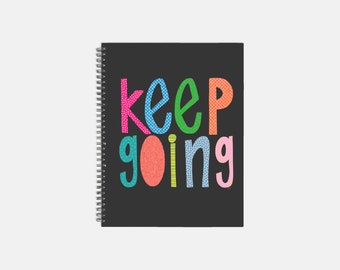 Caderno espiral capa dura 8,5 x 11 - "Keep Going" | Caderno espiral preto | Frase motivacional
