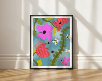 Blue Sky art print by Elisa Bell (UNFRAMED) | Giclée art print on high-quality matte paper | Floral abstract artwork