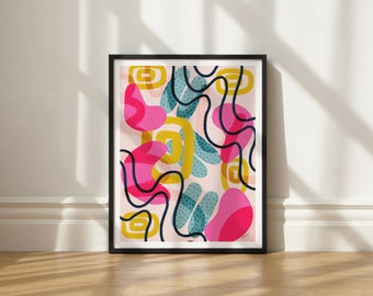 Impressão artística de Bananas Rosas por Elisa Bell (SEM MOLDURA) | Impressão artística Giclée em papel fosco de alta qualidade | Arte abstrata rosa