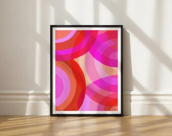 Impressão de arte abstrata geométrica | Círculos rosa e vermelhos, Elisa Bell (SEM MOLDURA)