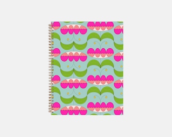 Spiral hardcover notebook 8.5 x 11 - "Mod Tulips" | Black spiral bound notebook | Floral pattern