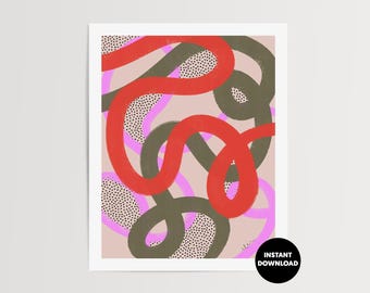 Knots and Echoes Abstract Art Print: Bold Colors, Modern Home Decor (Digital Download)