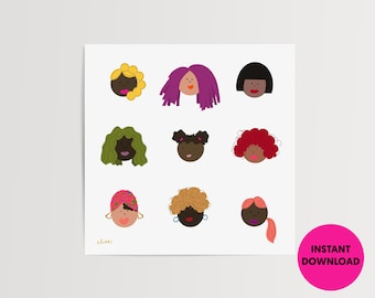 Melanin Versatility art printable | Printable | Black hairstyles | Digital download | Black girl magic art download