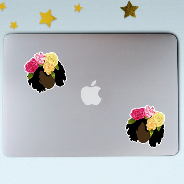 Black Girl Flower Sticker: Weatherproof Laptop Decal