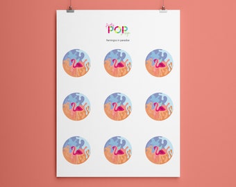 FLAMINGO STICKER SHEET | 9 stickers | Tropical stickers | Planner stickers | Journal stickers