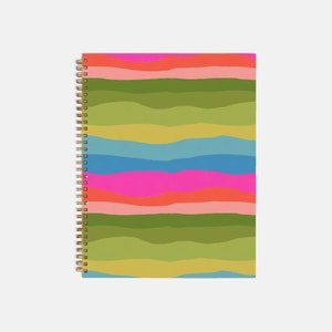 Spiral hardcover notebook 8.5 x 11 - &quot;Stacked Waves&quot; | Gold spiral bound notebook | Abstract design