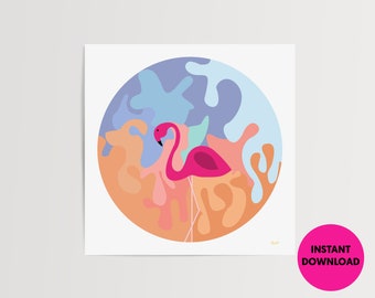 Flamingo in Paradise art printable | Tropical art | Printable | Digital download | Bird art download