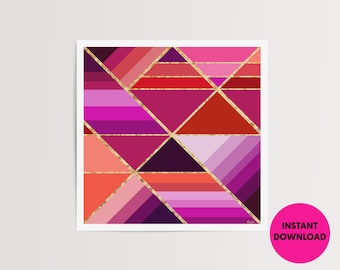 Pink Geometric Triangles art printable | Printable | Digital download | Abstract art download