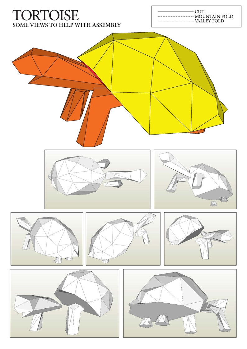 Tortoise Papercraft 3D Polygon card model / sculpture kit Etsy