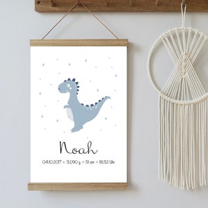Geburtsbild DINO (Druck + pdf-Datei) - Geschenk - Geburtsanzeige in diversen Varianten blau grün DIN A4 A3
