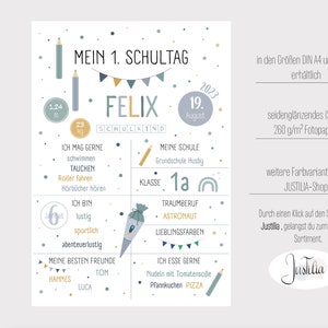 Mein 1. Schultag - Meilensteintafel SCHULTÜTE blau/gelb / Meilensteintafel zur Einschulung DIN A4, A3