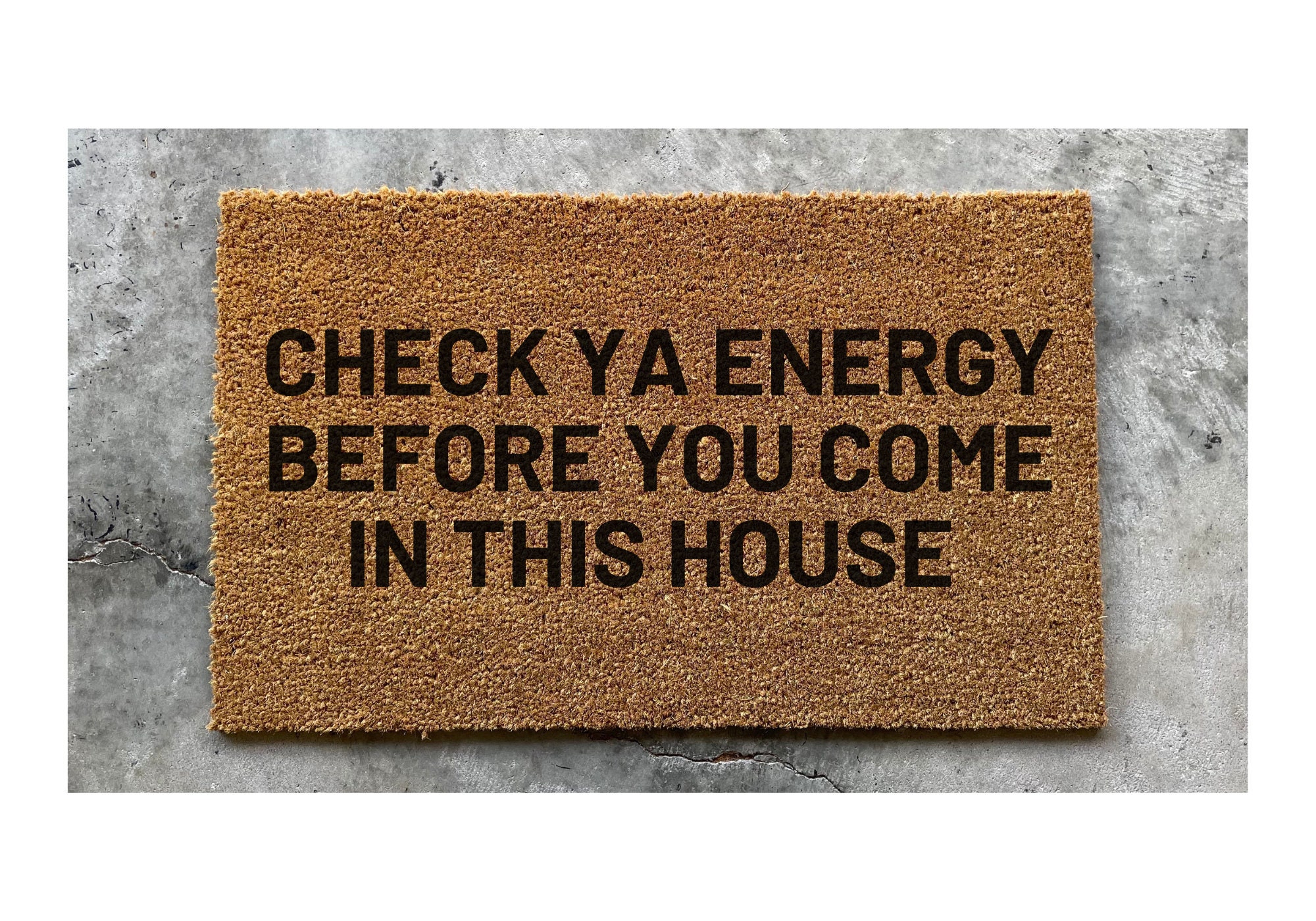 Black Check Ya Energy Welcome Doormat Front Floor Mat Housewarming Indoor Gifts