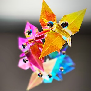 Rainbow origami mobile with shining glass beads, nursery decor, elegant baby mobile, home decor, baby mobile, baby mobile, art installation