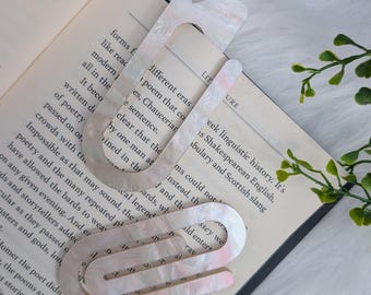 Marble Swirl Paperclip Bookmark / Sparkly Acrylic oversized paperclip bookmark / bookish bookmark /page saver /book organizer