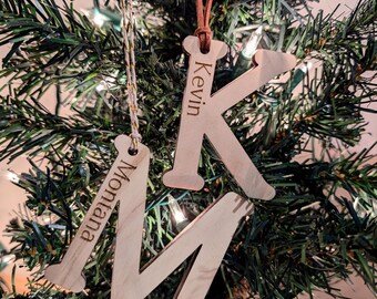 Custom Wooden Christmas Stocking Tag with Name / Stocking Label  / Monogram Ornament / Personalized Letter / Personalized Text