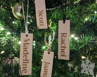 Custom Wooden Christmas Stocking Tag / Stocking Label / Ornament  - Simple Personalized Name