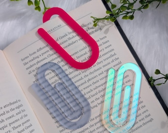 50+ Colour Options! Paperclip Bookmark / Acrylic oversized paperclip bookmark / bookish bookmark / page saver / book organizer