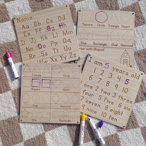 Toddler Tracing Board Set - Alphabet, Numbers & Shapes / Learning Board / Teach Kids to Write / Dry Erase board and marker / Drawing Kit